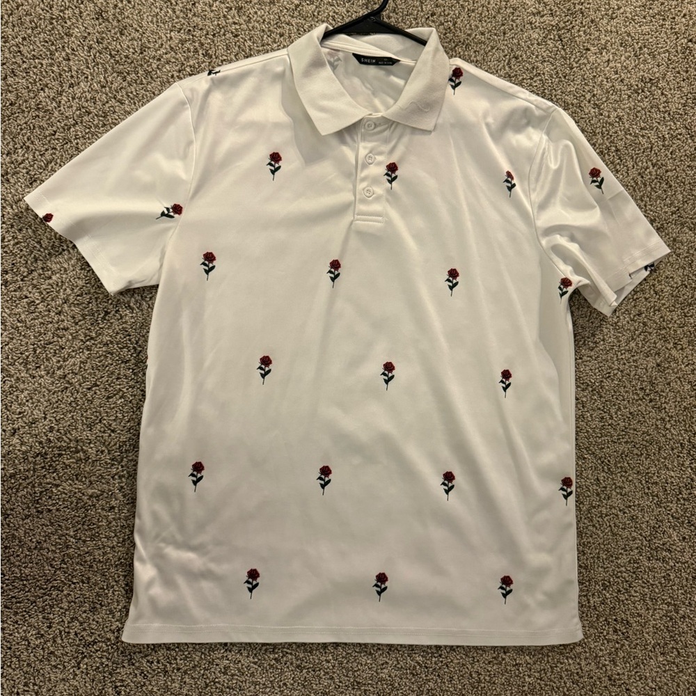 SHEIN White and Red Polo Shirt with Minimalist Design